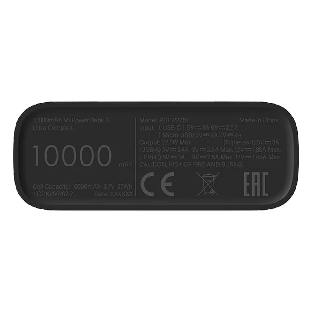 Xiaomi Power Bank 3 Ultra Compact, 10000mAh - Black Xiaomi Power Bank 3 Ultra Compact, 10000mAh - Black